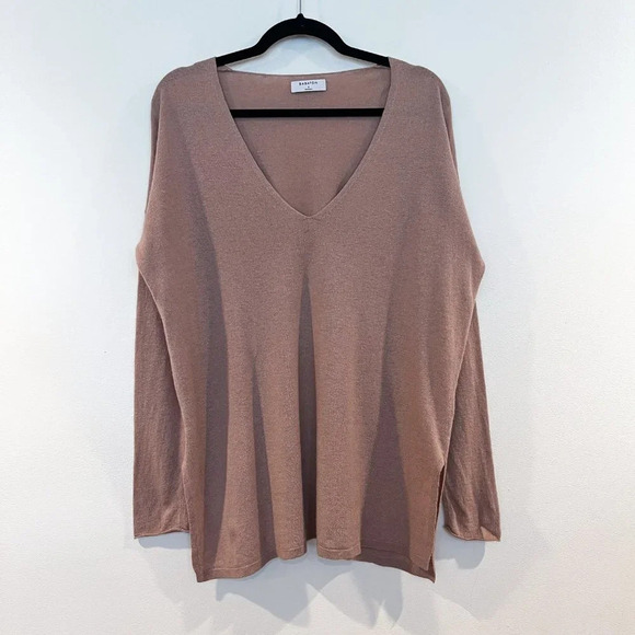 Babaton Wool Linen Blend Light Brown V Neck Lightweight Long Sleeve Sweater S - Picture 2 of 10